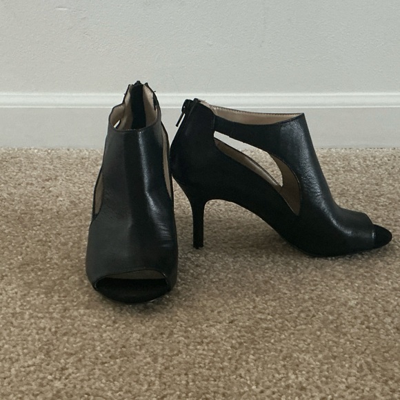 Nine West Shoes - Nine West- Elegant Black Women's Open-Toe Black Leather Bootie Heels Size 6.5